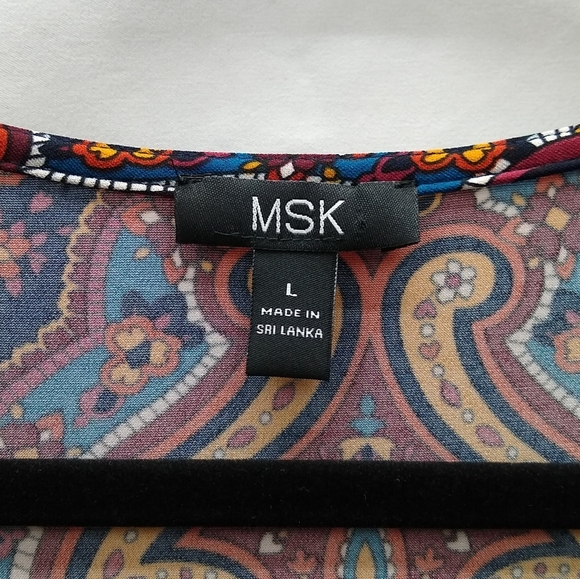 Women's MSK Bohemian Blue Paisley Bell Sleeve V-neck Dress Sz LG - Picture 4 of 9